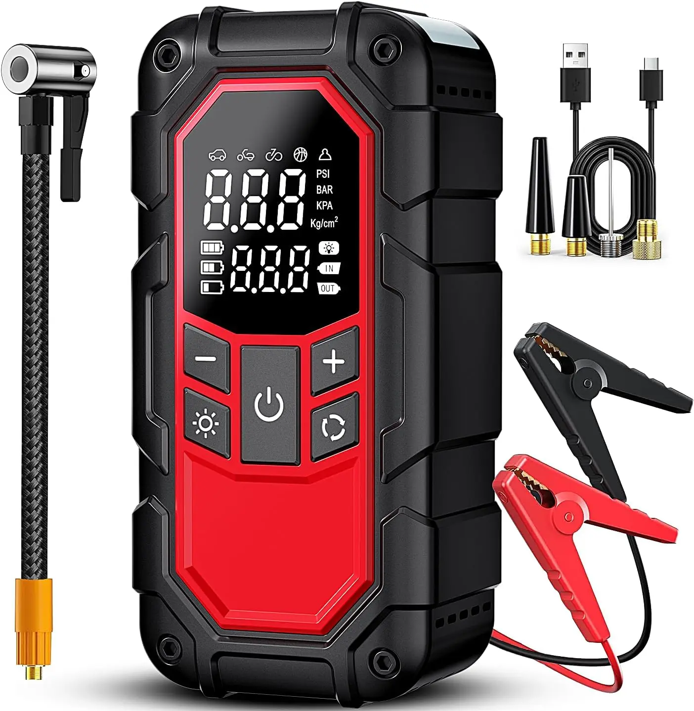

3000A Car Jump Starter with 150PSI Air Compressor, Portable Power Pack for Vehicles & Tires