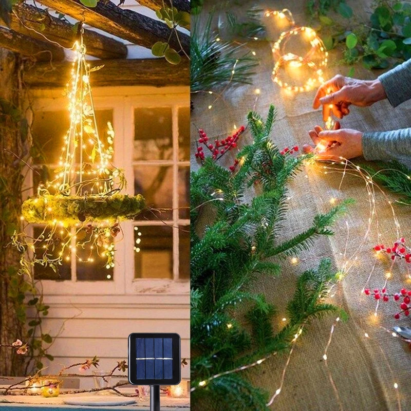 Solar Fairy Waterproof String Light DIY Horsetail Waterfall Vine Watering Can Outdoor Garden Tent Christmas Decor Firefly Lamp