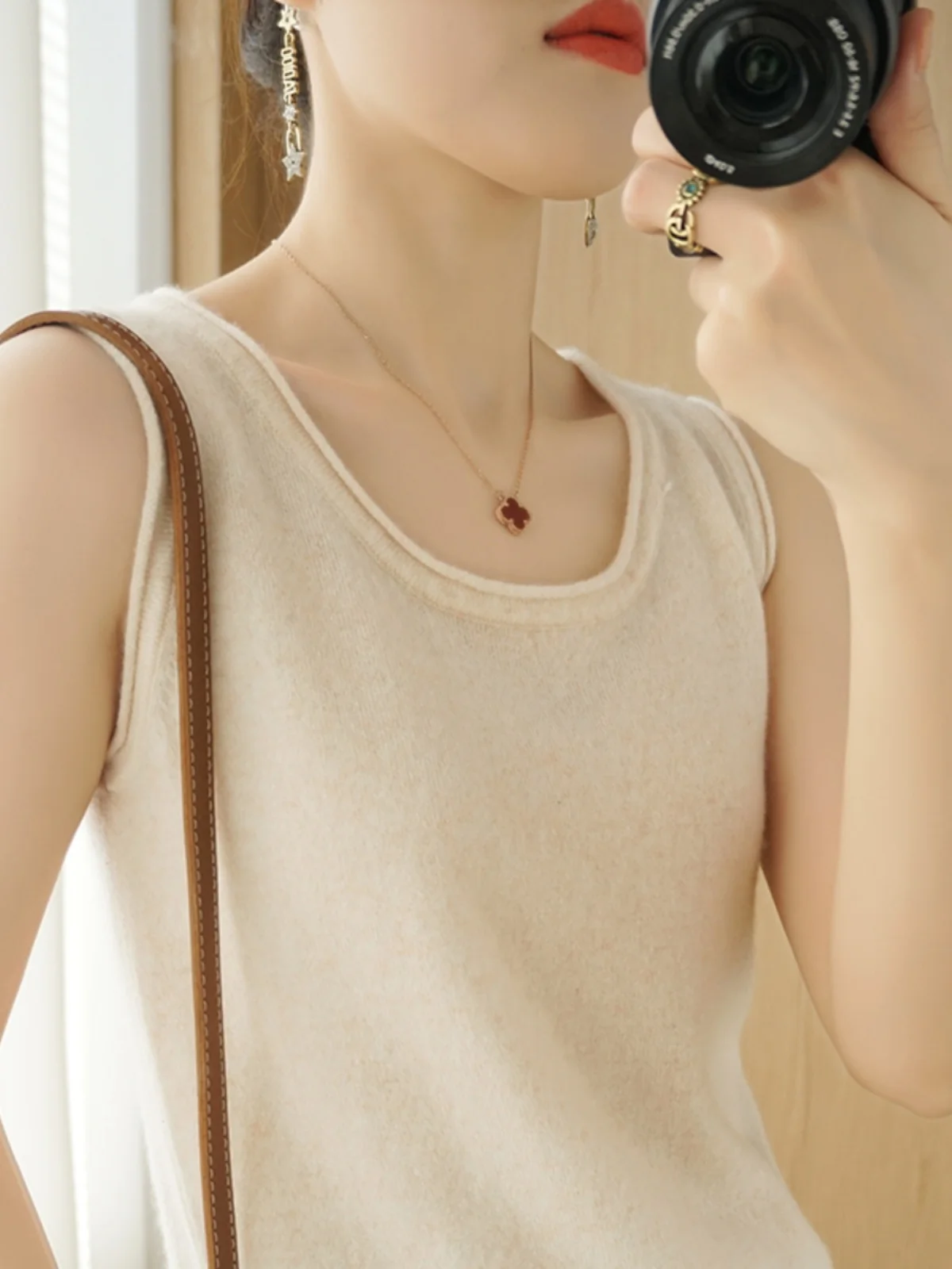 

Summer Women's Knitted Vest Small Strapl Loose Svel round Ne Top Outerwear Inner Wear Big Size Commute Sle