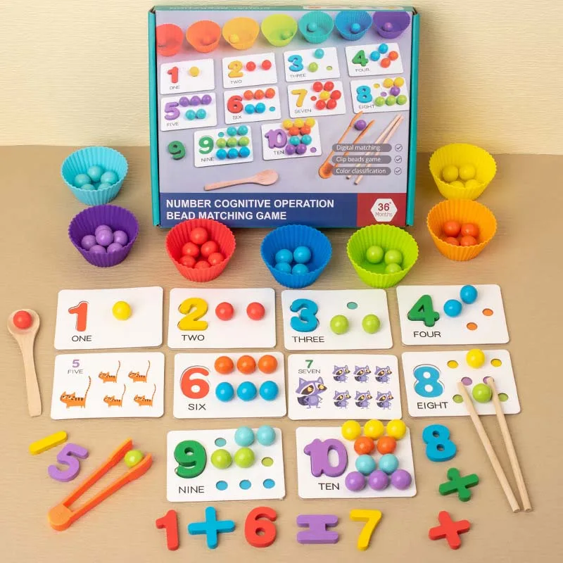 Montessori Mathematics Props Baby Digital Cognitive Pairing Puzzle Puzzle Igenious Ingenious Pearl Children's Fine Action Toys