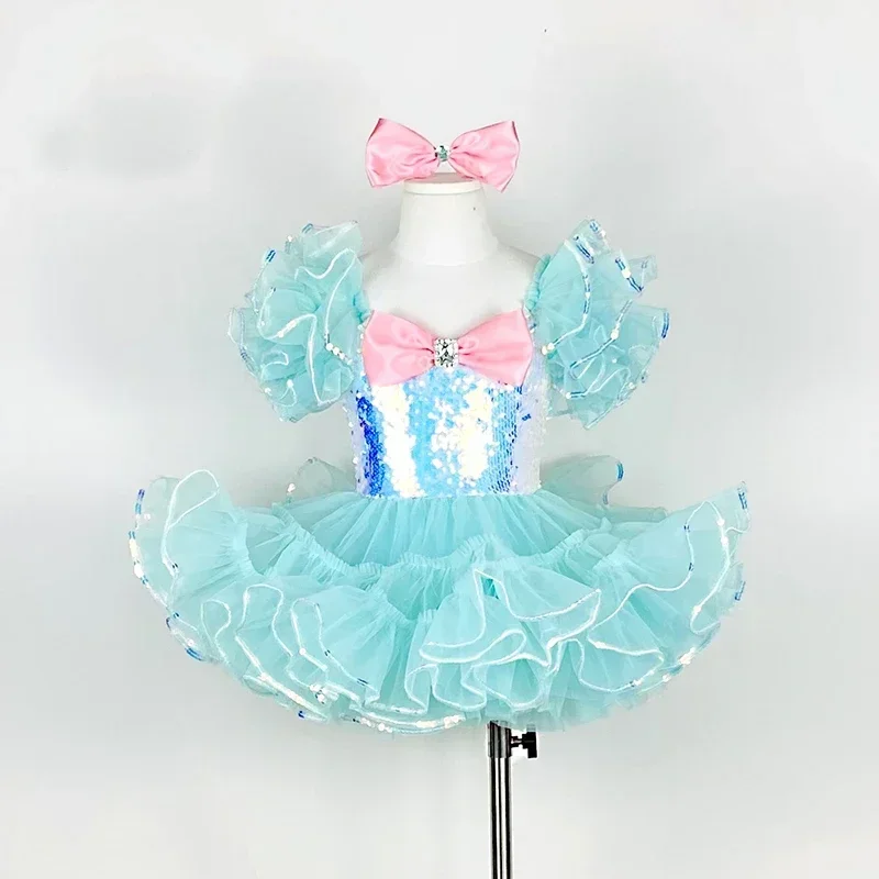 أطفال قاعة الملابس الترتر الحديثة الرقص توتو فستان الفتيات ملابس رقص الجاز مرحلة ارتداء طفل فستان الزفاف الأميرة