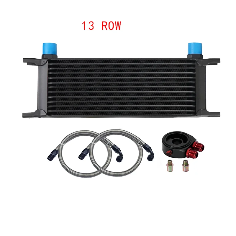 

Universal 13 Rows Oil Cooler Kit, 10AN Transmission Engine Cooler w/Oil Filter Sandwich Adapter Nylon Braided Hose Line Kit