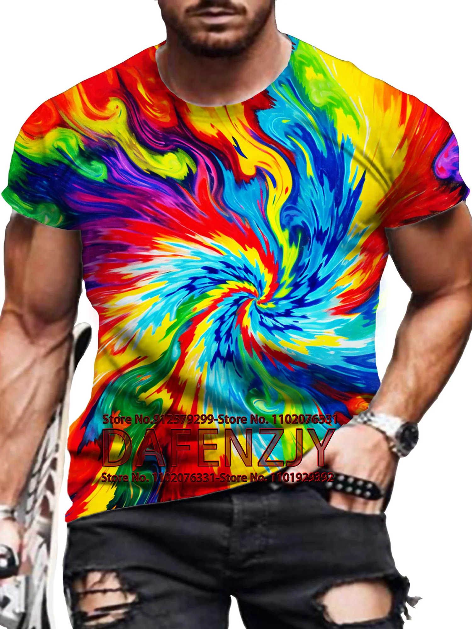 

Vintage Men's T-shirt 3D Tie Dye Summer Classic Casual O Collar Short Sleeve Fashion Loose Top Short Sleeve