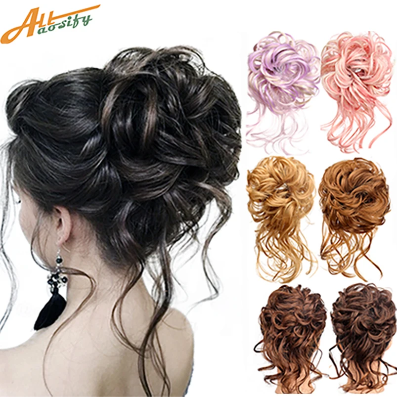 Synthetic Wig Chignon Hair Bun Women\'s Natural Curly Messy  With Rubber Band Hairpieces Extensions Pink Red Black