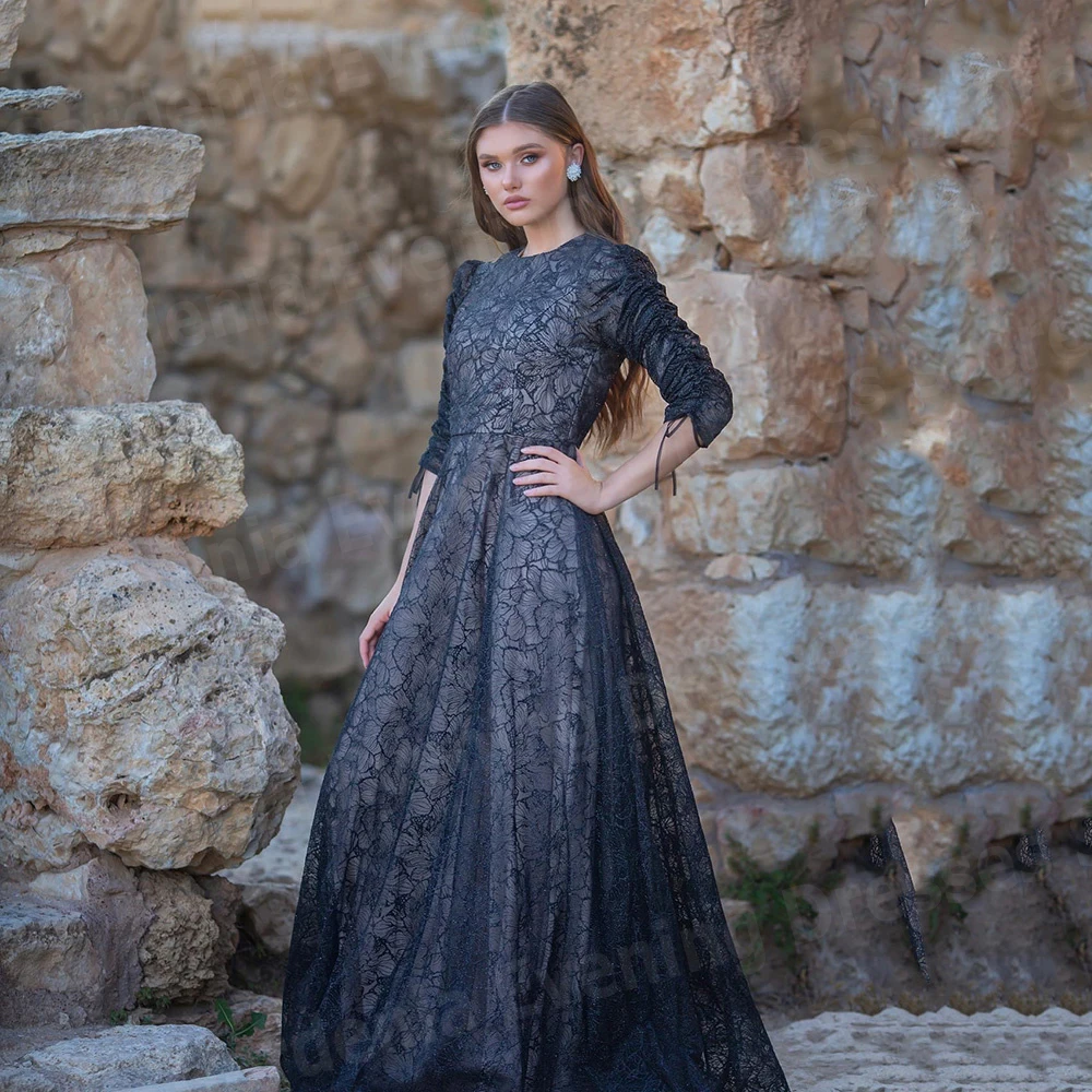 

Elegant A Line Women's Evening Dresses O Neck Prom Gowns Customized Vestidos De Graduación Half Sleeve فساتين للمناسبات الخاصة