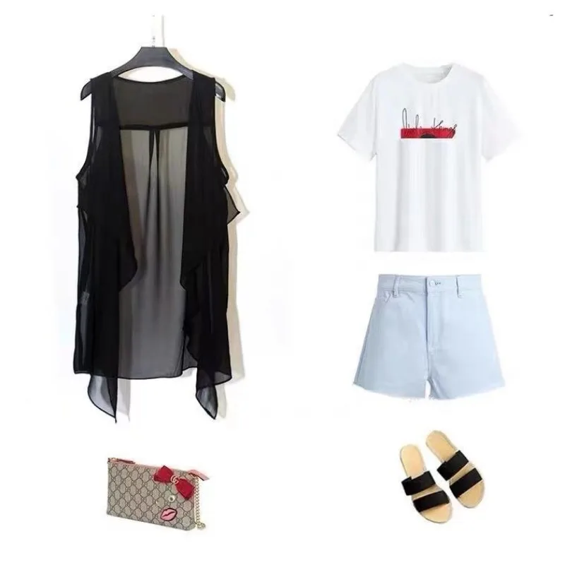 Big Size Chiffon Vest Women Summer Jacket Sleeveless Cardigan Loose Thin Jacket Women Clothing Vests New