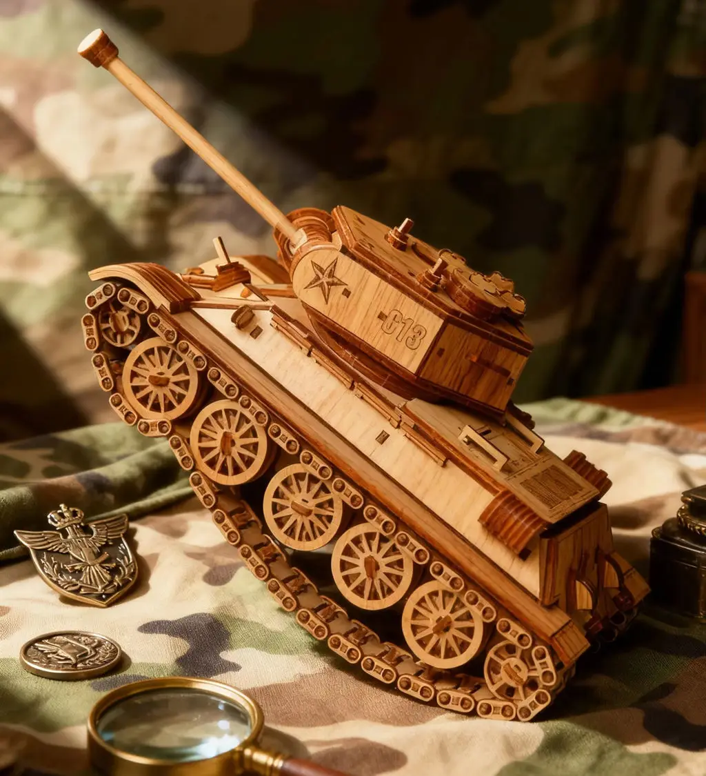 

New Tank Wooden Puzzle - DIY Hand-Assembled Kids' Brain-Teasing Craft with Mechanical Details, Desktop Decoration & Gift
