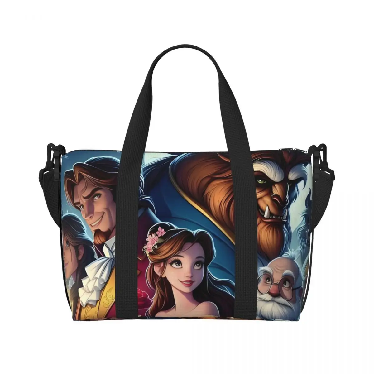 

Anime Beauty And The Beast Beach Tote Bag Women Romantic Fantasy Film Cartoon Kawaii Large Compartment Beach Gym Travel Bags