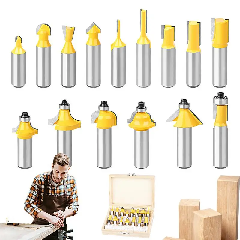 

Router Bits Set 15PCS Multifunctional Alloy Woodwork Tools Portable Router Bits With Storage Box Long-lasting Tools For