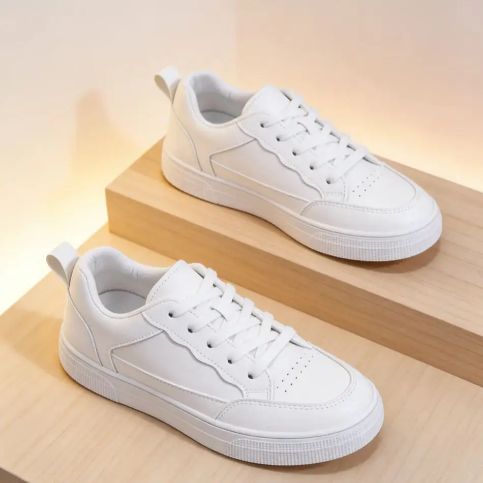 

Унисекс белые кожаные кроссовки, повседневные кеды на шнуровке с платформой, удобные нескользящие кроссовки для ежедневных прогулок для мужчин и женщин