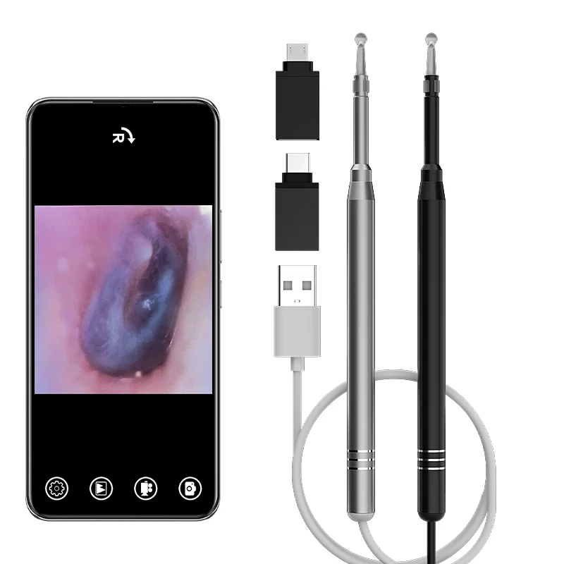 Ear Cleaner Endoscope Camera 3.9MM 5.5MM TYPE-C Otoscope 3in1 Micro USB Visual Ear Pick Ear Spoon 6 LEDs for Android Phone PC