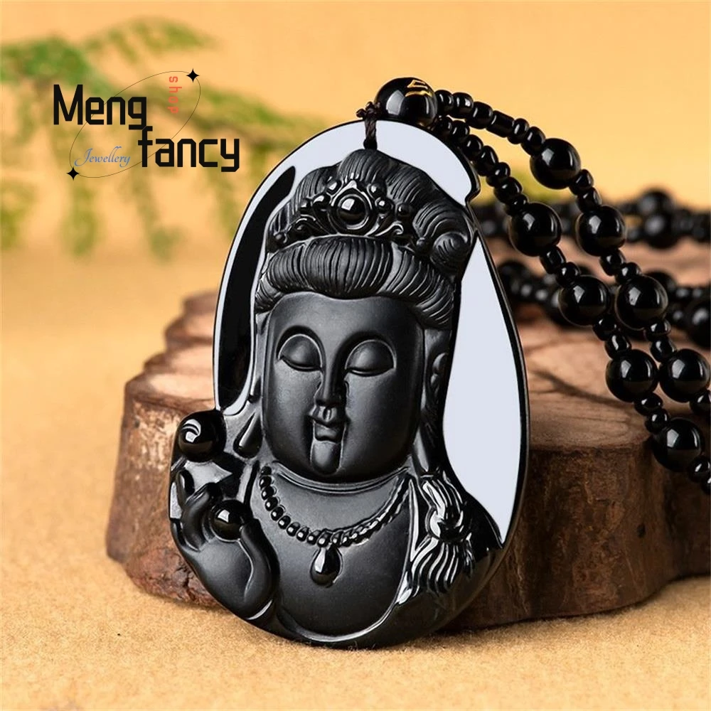 

Высококачественные натуральные трапециевидные жадеитовые чернила Cui Goddess Of Mercy Голова Гуаньинь Ледяной нефритовый кулон Буддийские амулеты Модные изящные ювелирные изделия