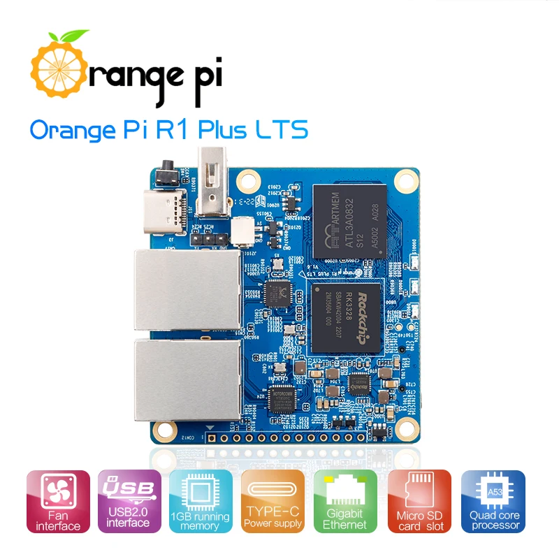 Orange Pi R1 Plus LTS Rockchip RK3328 1GB RAM Run OpenWRT OS Android 9 Unbuntu Optional Metal Case Dual Gigabit Soft Router