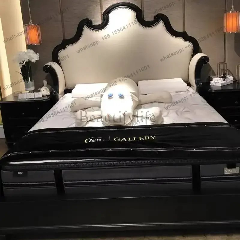 Modern Grounded Black Bed Bedrooms Vintage Wooden Luxury Household Double Bed Bedroom Frames Bases Letto Matrimoniale Furniture