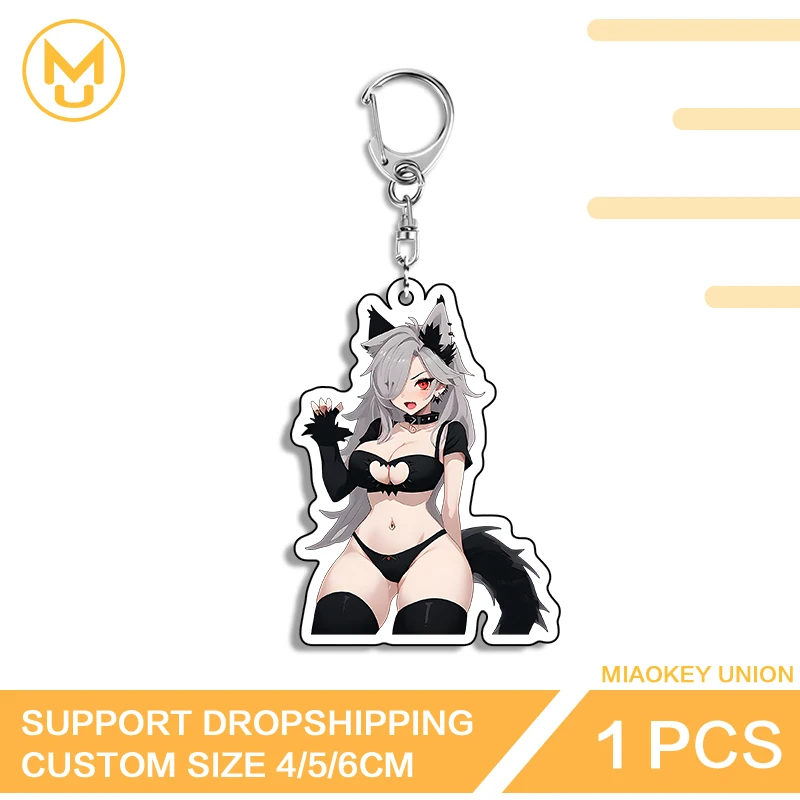 Furry Girl Seductive Fox Ears Black Style Advance Guard Double Sided Acrylic Keyring For Backpack Clothes Hat Jewelry Gifts
