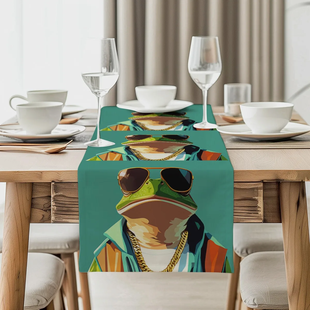 decorations table runner Cool Frog Retro Style Table Flag Kitchen Dining Gift,Holiday Decorations,Room Decor,Scene Decor