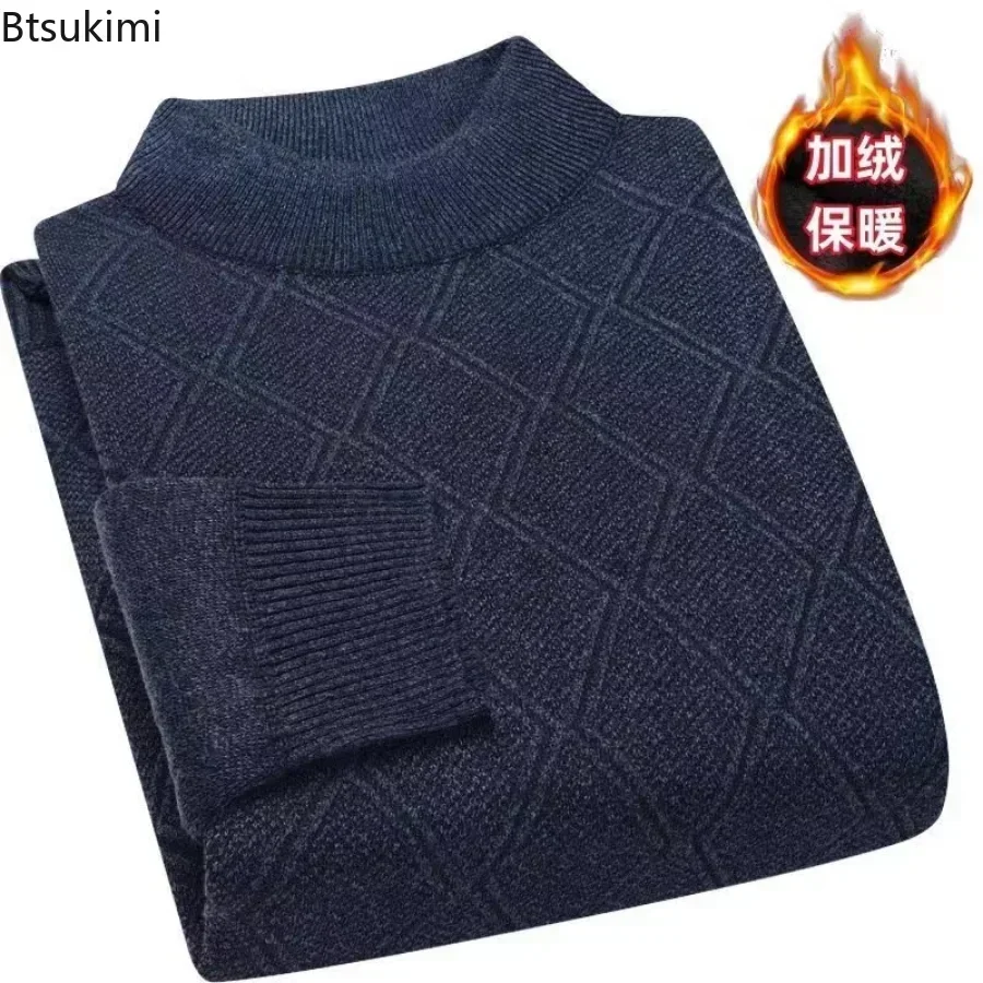 2024 Men\'s Autumn Winter Warm Sweater Solid Pullovers Male Thick Jumpers Knitwear Round Neck Casual Clothing Knitted Sweater Men