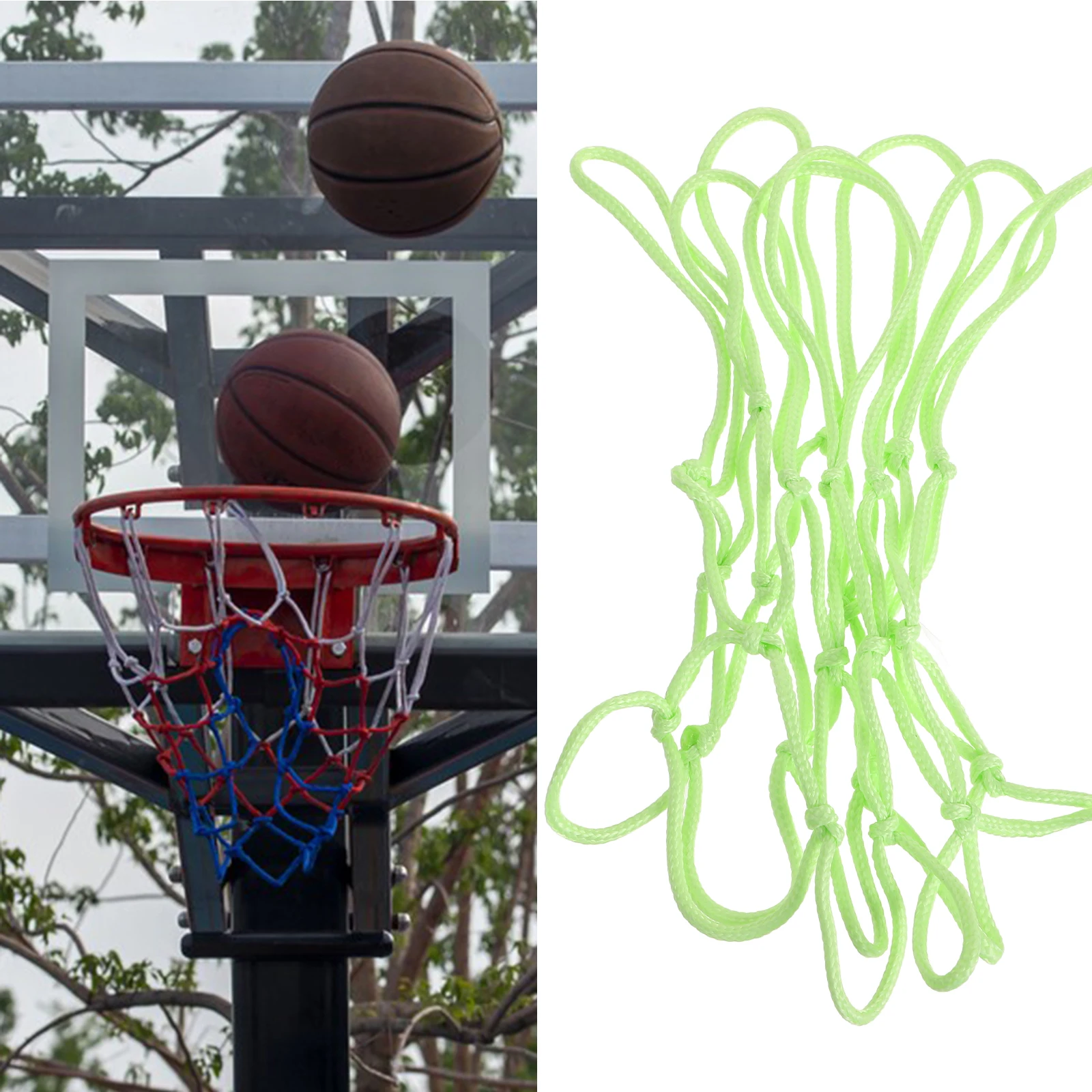 発光バスケットボールネット交換用耐久性のあるナイロンメッシュフープ用強力な耐摩耗性簡単なインストール屋外使用バスケットボールネット