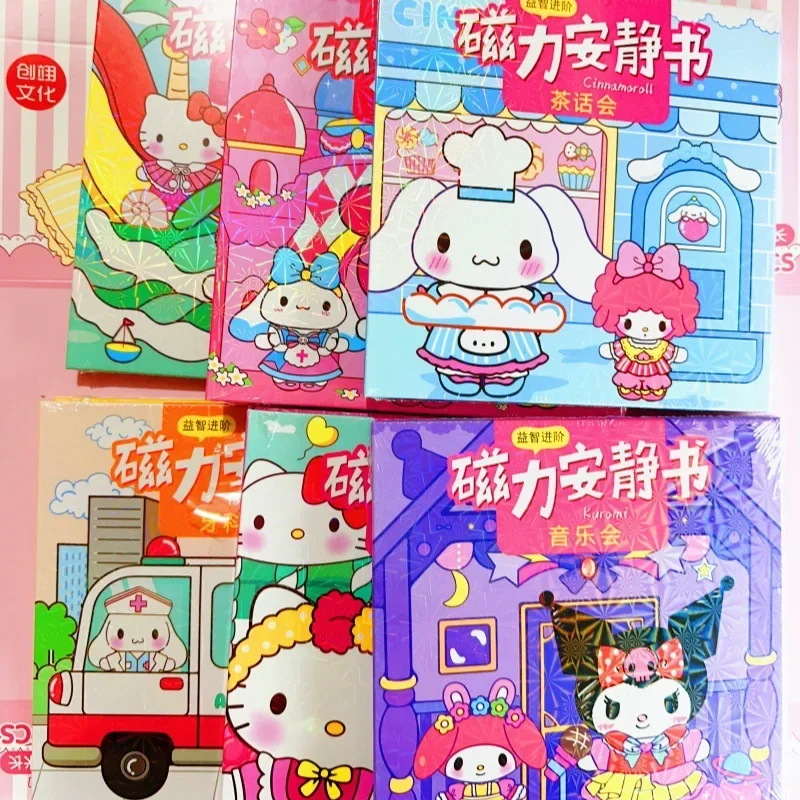 New 2024 Sanrio Quiet Book Mymelody Kuromi Cinnamoroll Magnetic attraction Book Cartoon Refrigerator magnet  Account Decoration