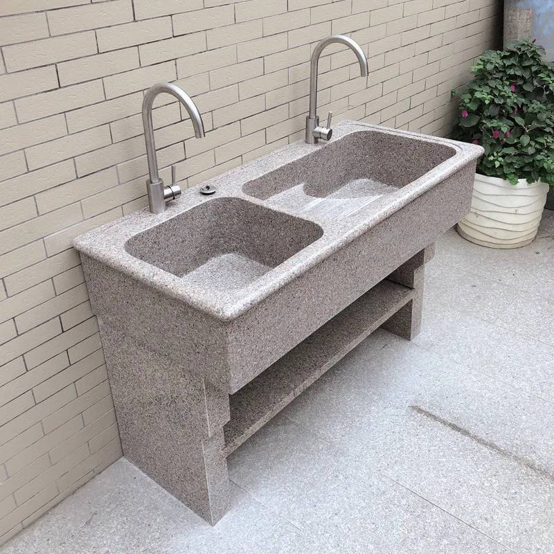 

Outdoor granite stone laundry pool Balcony marble laundry sink with rubbing board laundry basin Whole stone double sink