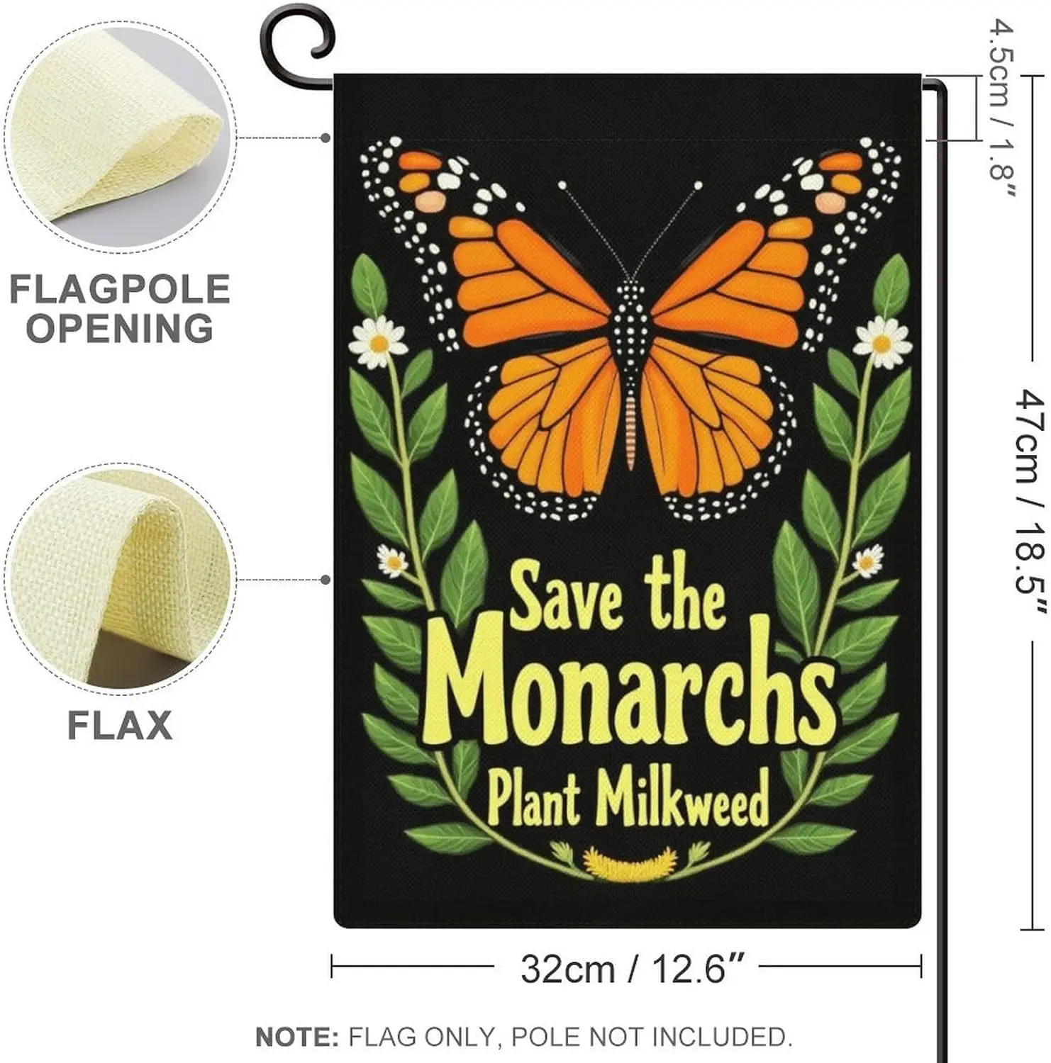 Save The Monarch Butterfly بعض Milkweed Butterfly Fun Garden Flag 12 × 18 بوصة خيش مزدوج الجوانب، علامة زهور موسمية Ya EYY