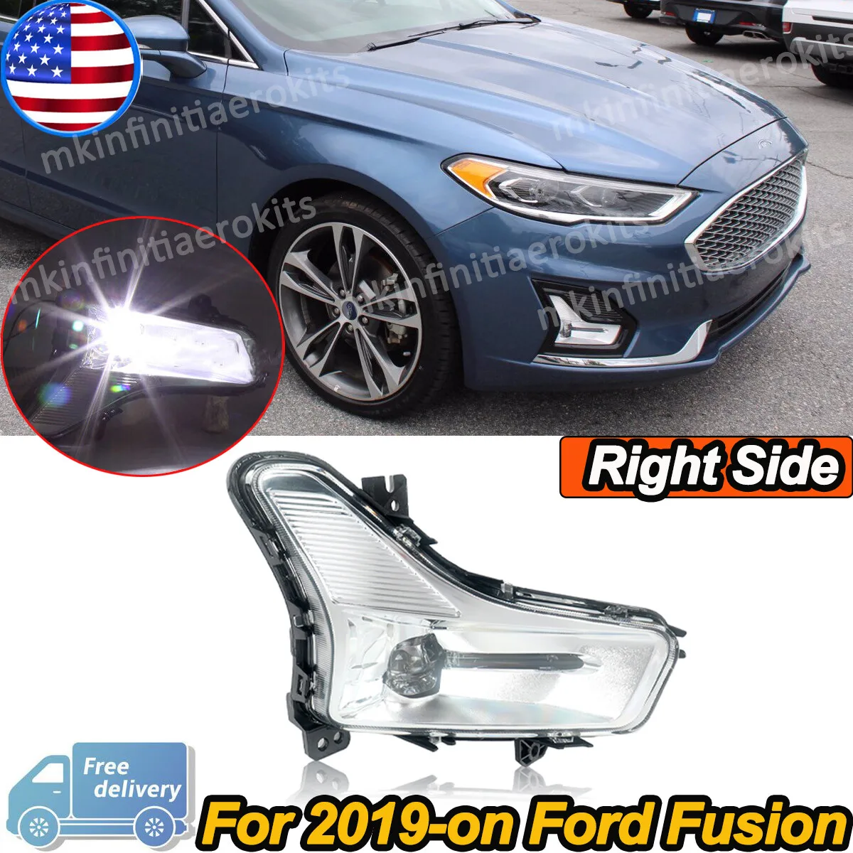 

For Ford Fusion Right Passenger Side Fog Light 2019 2020 2021 Titanium Hybrid Sedan 4-Door Clear LED Fog Light KS73-15A254-CB