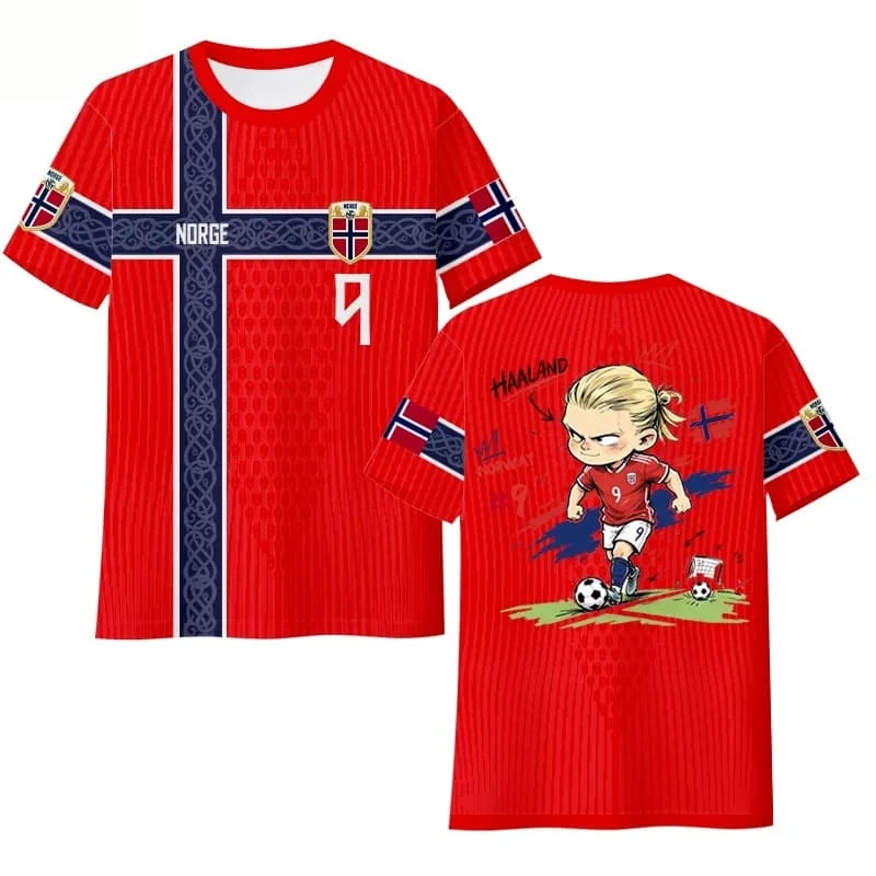 Haaland Norwegen Nationalmannschaft Fan-T-Shirt, schnelltrocknendes Eisseiden-Kurzarm-Unisex-Freizeit-Fußball-Fan-T-Shirt für Männer und Frauen im Sommer – Detail 2