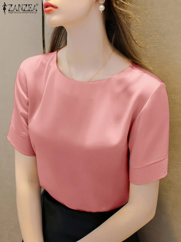 ZANZEA 2024 Summer Blouse Elegant Office Lady Short Sleeve Shirt Women Casual Solid OL Work Tops Fashion Party Blusas Oversize