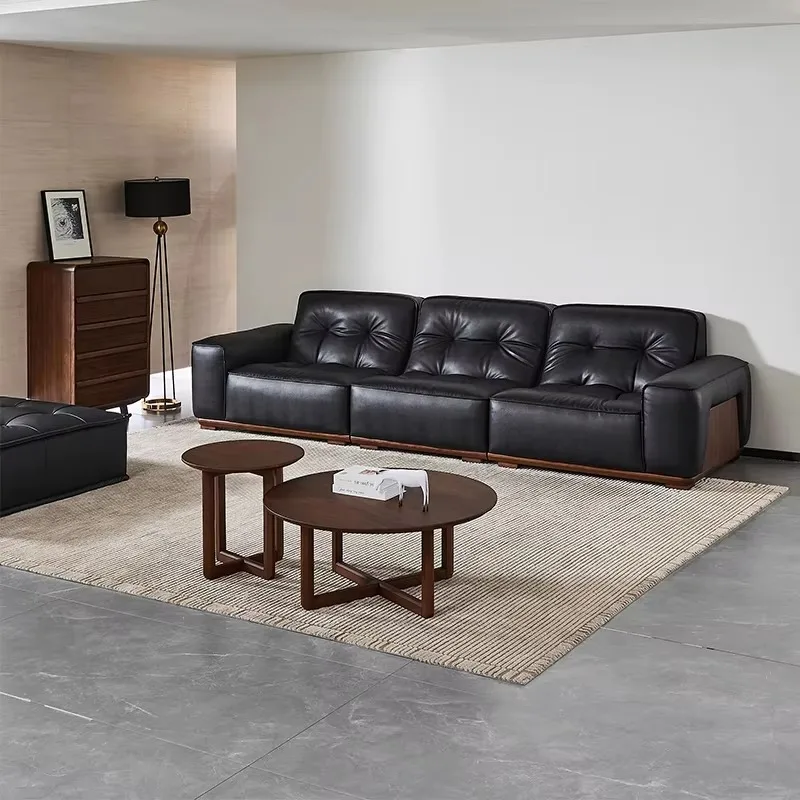 

-+Light Luxury Modern Huage Straight Leather Sofa, Modern Living Room Furniture, Apartment Combination SofaSet Sofa Home Furnitu