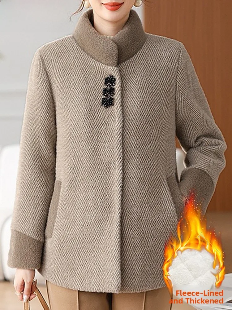 

Faionable Mommy Autumn Winter Coat Mink Velvet Thiened Woolen Coat for Middle-Aged And ly Women Korean Sle Open Ca...