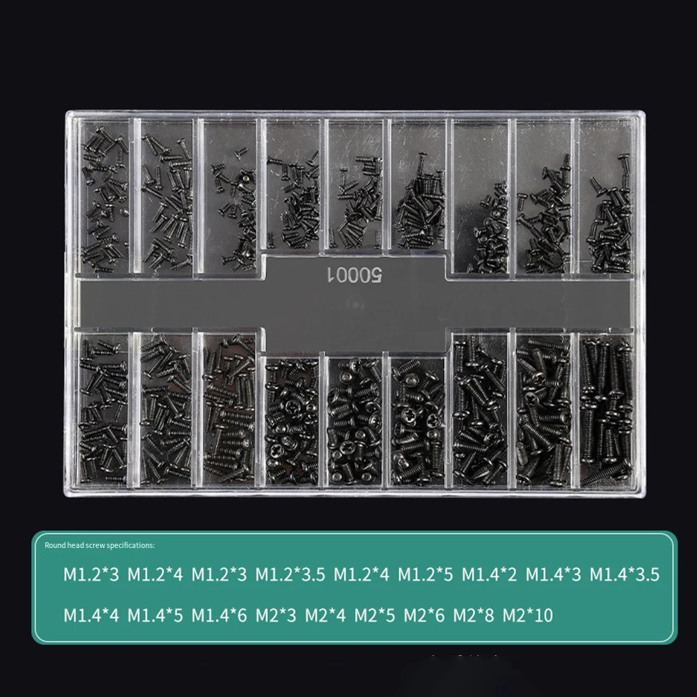 500PCS 18 Sizes Small Screw Nut Set Carbon Steel Fastener Kit For Laptop Phone Glasses Watch Repair DIY Hardware Accessories