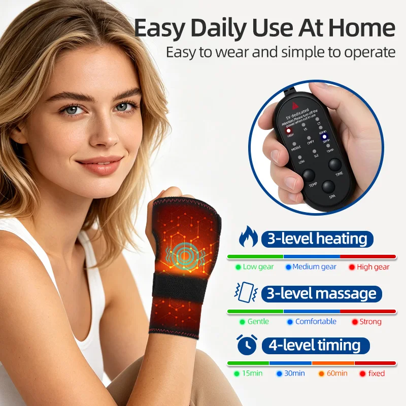 USB Electric Heating Wrist Brace Massager Carbon Fiber Heating Pad Joint Comfort Sport Recovery Wrist Support