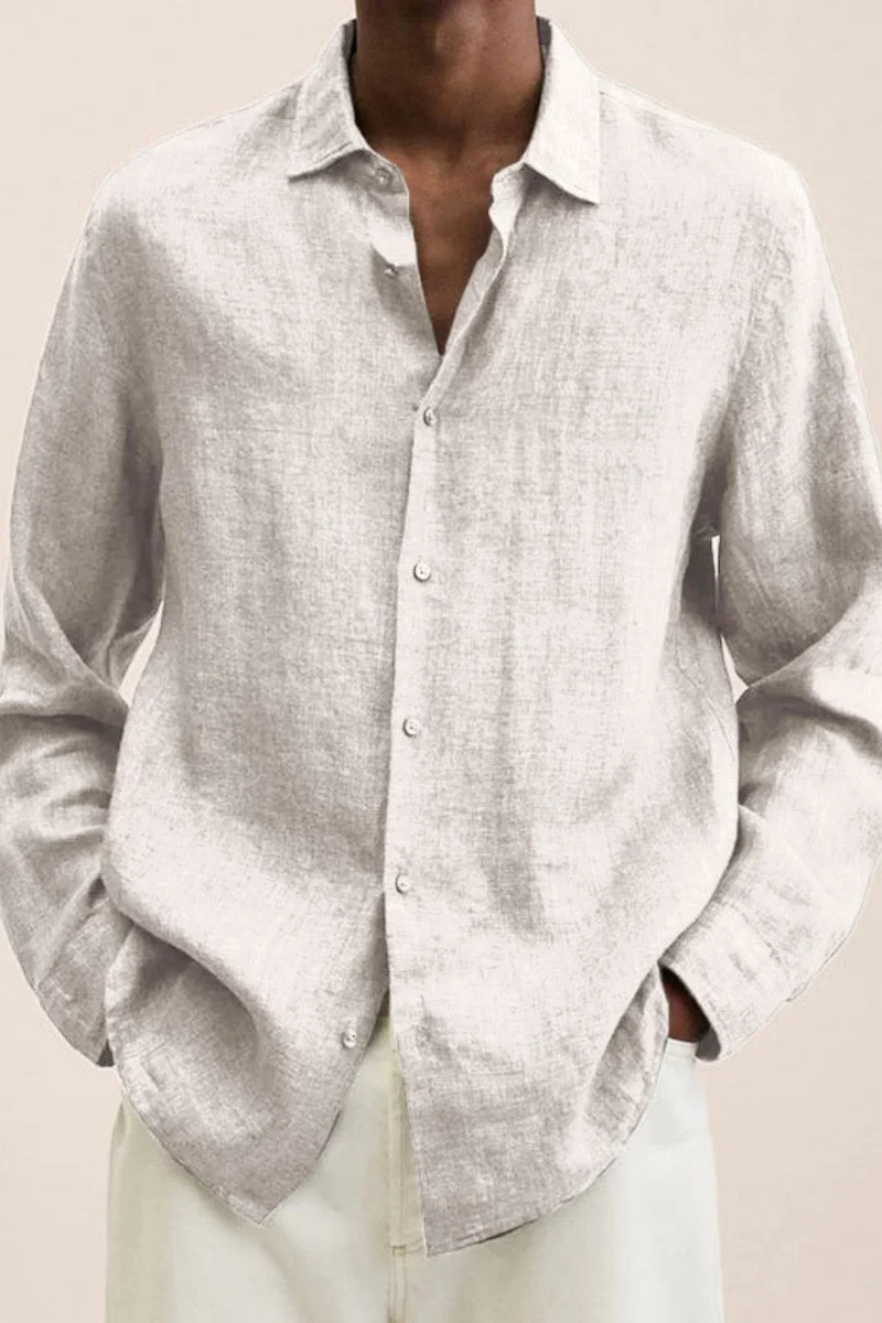 

Men's Linen Cotton Long Sleeve Shirt Casual Loose Fit Button Down Collar Breathable Solid Color Summer Tops For Men