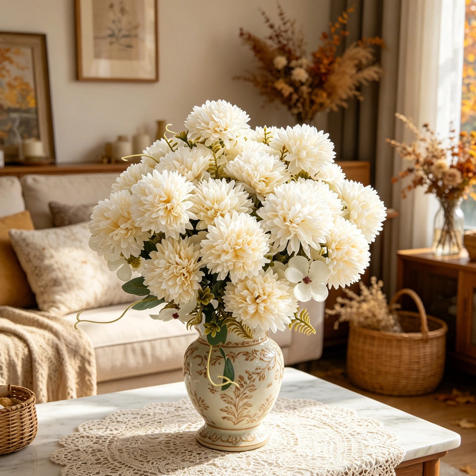 3 Stück Künstliche Blumen Seiden-Chrysanthemen für Zuhause, Herbst, Halloween, Dekoration, Vase, Garten, Hochzeit, Brautstrauß, Festival – Detail 5
