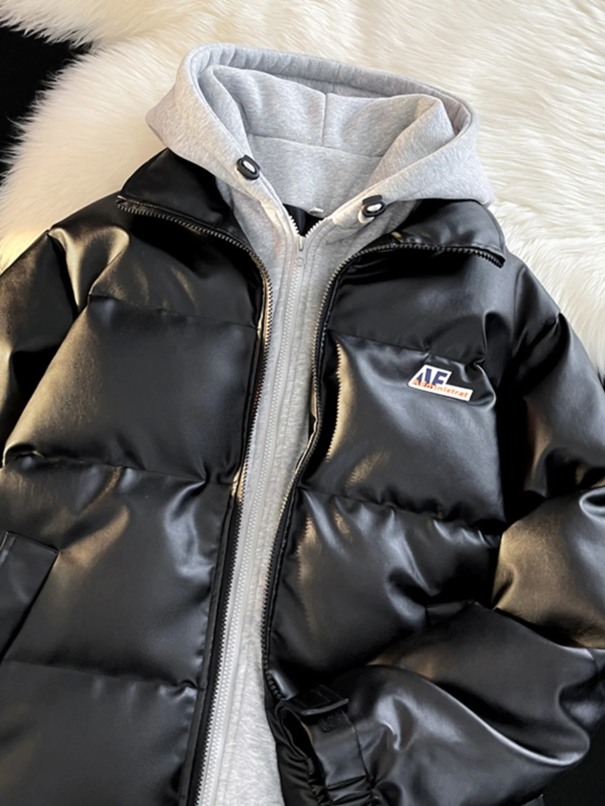 

Men's Winter Thiened Casual PU Leather Jaet High Street Sle Hooded Zipper Warm Coat Teenage Faion Outerwear Coat