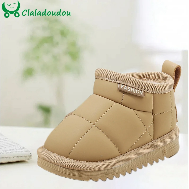 

Brand Sewing Fashion Snow Boots For Kids Girls Boys Solid Warm Ankle Boots With Thick Plush Toddler Baby Princess Winter Shoes