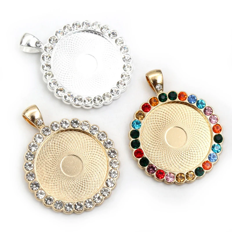 New Fashion 5pcs 25mm Inner Size KC Gold/Silver Plated Transparent Rhinestone Cabochon Base Setting Charms Pendant