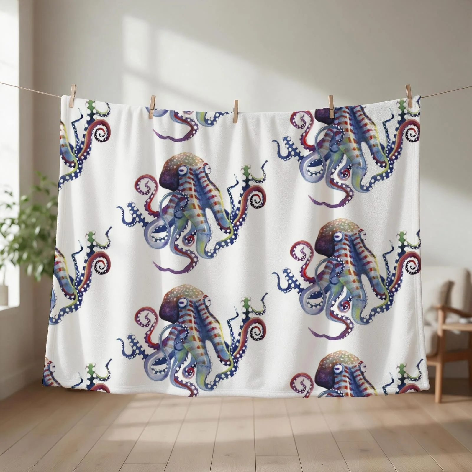 Octopus Throw Blanket Warm Single Flannels Plaid on the sofa Blankets