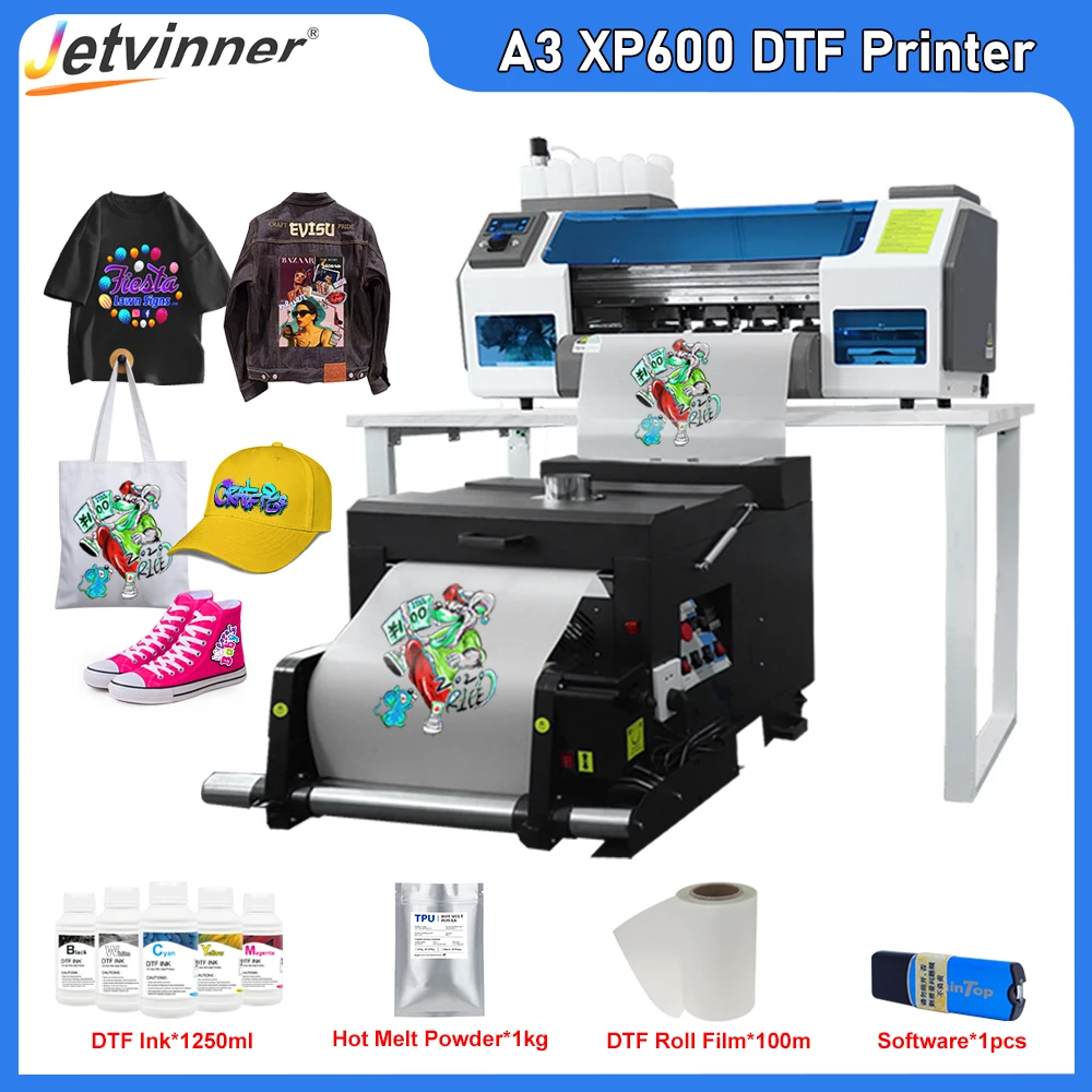 A3 DTF Printer Dual XP600 Print Heads Dtf Transfer Film Printing Clothes Machine With Powder Shaker T shirt Printing Machine