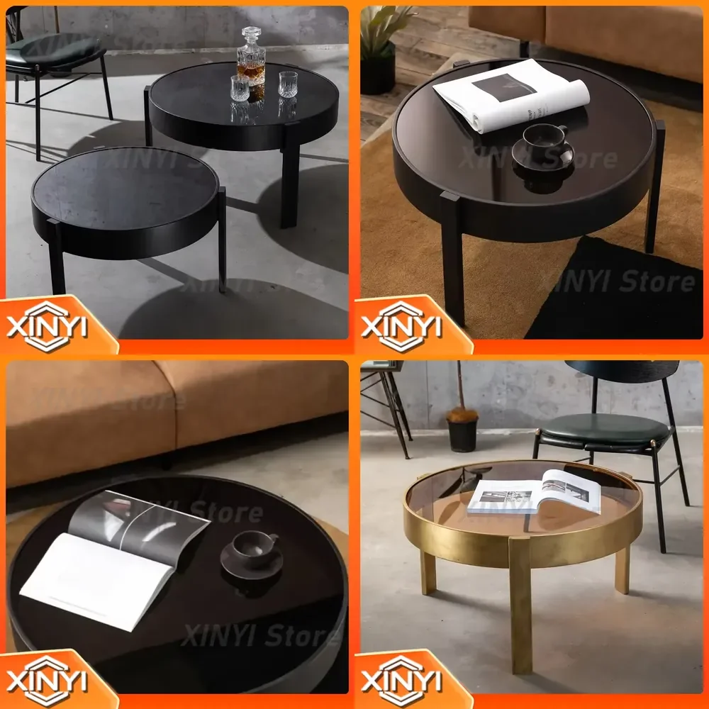 Nordic Round Coffee Table for Living Room Wrought Iron Glass Side Table Modern Circular Center Table Sturdy Metal Frame Home