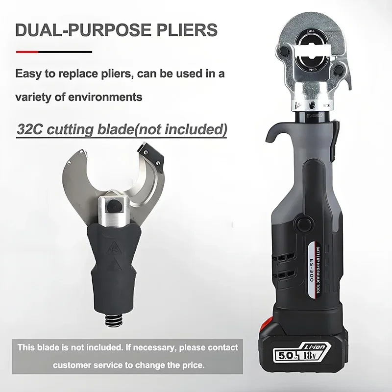 Crimpatrice idraulica elettrica ES-300 con manico dritto per terminali in rame e alluminio da 10-300 mm2 con crimpatura rapida e 360 °   Rotazione