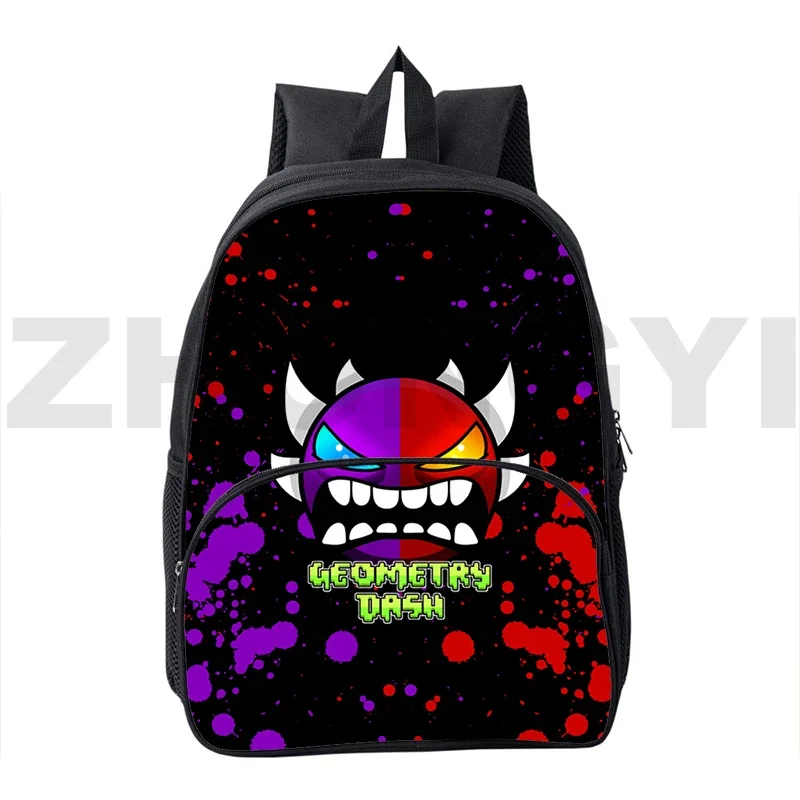 

Game Angry Geometry Dash 3D Backpacks 12/16 Inch Trendy Executive Backpack Men Women Canvas School Bags Leisure Travel Mochila