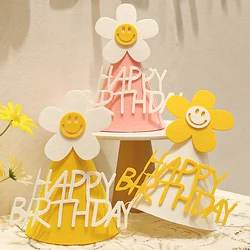 Pink White Yellow Felt Daisy Birthday Party Hat Baby Shower Cake Smash Props Kid Boy Girl Birthday Headwear Supplies