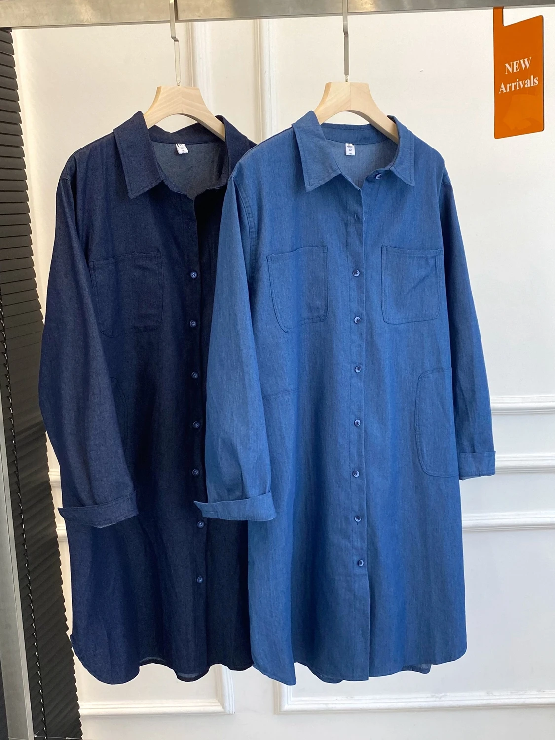 Faionable Cotton Denim irt Women's Mid-Length Outerwear  Collar Button Detail Pure Color Commute Sle Spring 2023