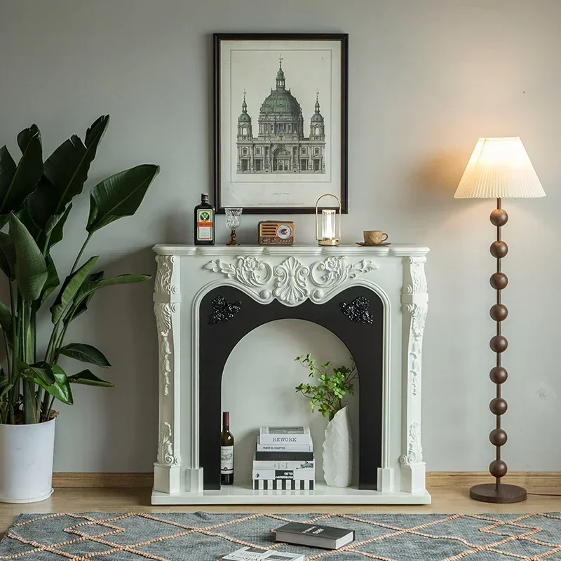 French Fireplace Curio Cabinet Vintage Solid Wood Fireplace Cabinet Sculpture French Decoration Fireplace Simulation FlameHY