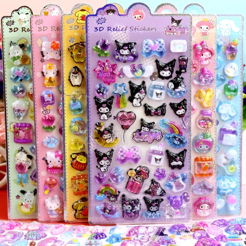 

8/48pcs Cartoon Characters Creative 3d Relief Stickers Waterproof Cute Decorative Stickers Cartoon Crystal Stickers Wholesale