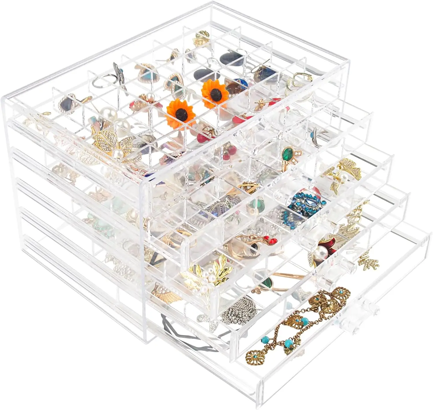 

Jewelry Organizer Box, Acrylic Jewelry Holder Clear Jewelry Storage with 5 Drawers for Women Girls Men
