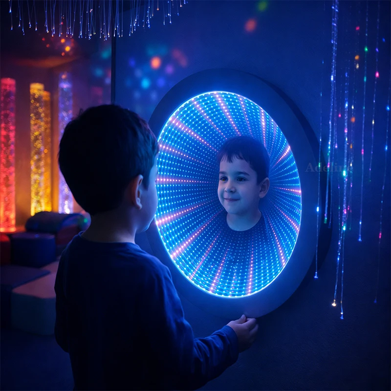 Visual sensing LED infinite mirror, autism-friendly sensory room wall decoration