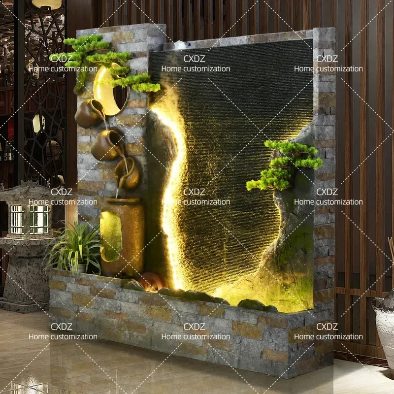 Water Curtain Wall Running Water Screen Partition Rockery Fountain for Office Courtyard Garden Clubhouse Landscape Decoration