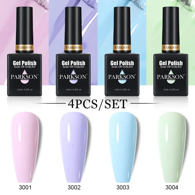 

Parkson Gel Nail Polish Set 4PCS Pink Green Gel Semi Permanent Varnish Manicure Top Coat Matt Top Soak Off UV LED Gel Polish Kit